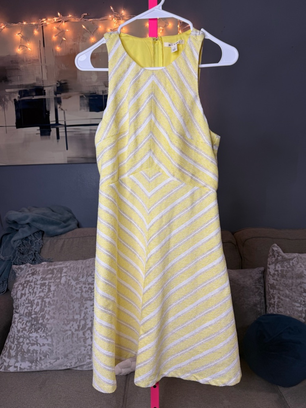Francesca’s mi ami Yellow Striped Fit and Flare Dress Sleeveless Size Small